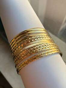 RINTOLER 12件套独特几何镂空编织手镯套装，复古多层佩戴，铁合金材质，直径7厘米（购买前请确认产品尺寸是否合适。请注意产品尺寸，仅一个尺寸。） - 金黃色 - 查看 6