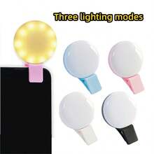 三档可调自拍环形灯，USB充电式LED灯，适用于直播、自拍、摄影，暖白光，便携式迷你环形灯，适用于智能手机 - 彩色 - 查看 3