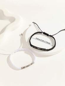 ATLVXJL 2pcs/Set Glow-In-The-Dark Couple/Friendship Stainless Steel Double Heart Pendant Adjustable Rope Bracelet Set, Suitable For Daily Wear And Valentine's Day Gift