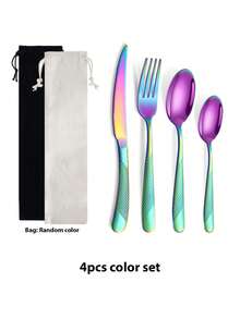 4pcs/24pcs Premium Star-Shaped Diamond Stainless Steel Cutlery Set Includes A Steak Knife,Fork,Spoon,And Dessert Spoon.The Hammered Modern Cutlery Features A Mirror Finish,Is Durable,Luxurious,And Dishwasher ;Ideal For Kitchens,Dining Rooms,Banquets,Parties,Holidays,And Weddings,Available In A Variety Of Colors. - Multicolor - View 9