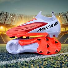 1双成人学生高帮户外足球鞋，专业运动鞋，适合团队比赛，大码防滑AG/FG鞋钉，适用于天然草和软地，皮革足球训练鞋，系带设计，轻便高性能防滑设计，顶级足球鞋 - 紫色 - 查看 9