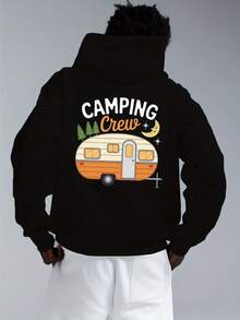 Felpa con cappuccio vintage da campeggio per uomo taglia oversize - Nero, con motivo vintage da campeggiatore e luna, vestibilità morbida, maniche lunghe, stile casual, TAGLIA OVERSIZE - nero - Visualizzare 7