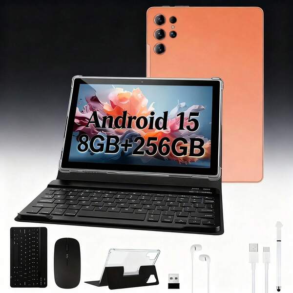 W&O 2025 New 10.1inch 2-In-1 Android 15 Tablet With Keyboard & Stylus – 8GB RAM + 256GB Storage (Expandable To 1TB), 8000mAh Battery, HD IPS Display, Ultimate Bundle For Work & Play – Perfect Holiday Gift For Christmas, Birthdays, Graduation, Or Back-To-School!