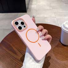 极简粉色磁性硅胶单件装磨砂亲肤无线充电磁吸手机壳，兼容 17 AIR 16 15 14 13 12 Pro Max Plus，柔软硅胶后盖，春季礼物 - 淺粉色 - 查看 2