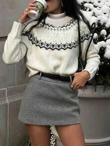 Áo len nữ tay raglan họa tiết Fair Isle, cổ tròn, tay dài, phối màu, thích hợp cho dịp Giáng sinh, quà tặng Giáng sinh, đi làm hàng ngày, trang phục công sở, đồng phục giáo viên, trang phục thường ngày thanh lịch cho phụ nữ. - Nhiều màu - Xem 8