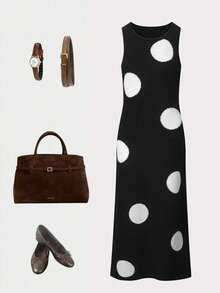 Vivid Style Women's Fashionable Sleeveless Polka Dot Knit Dress, Elegant And Slimming, Suitable For Christmas, New Year And Various Occasions