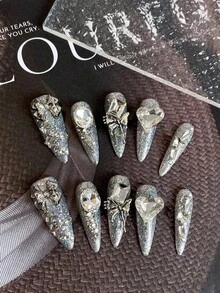 Luxurious Sparkling Advanced Full Diamond Heavy Industry Temperament Bow Zirconia Wear Nail Art Detachable Press On Nails - Multicolor - View 10