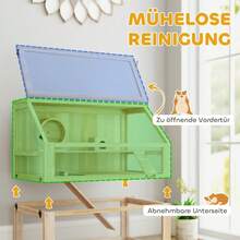 PawHut 3-Tier Wooden Hamster Cage Nagarium Rodent Cage With Folding Lid And Exercise Wheel 80 X 50 X 76 Natural Wood - 1 - View 3