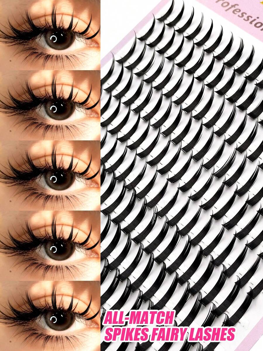 Asiteo 200pcs D-Curl Pointed Tip Cartoon Eyelash Extensions, Anime Thick Lash Clusters, Pointed Tip Individual Lashes, 12-20mm Length Cluster Lash Extensions, Fairy Individual Cluster Lashes - D - Xem 1