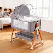 3-In-1 Baby Crib, Baby Bed,Baby Bassinet,Baby Bassinet & Bedside Sleeper ,Baby Crib, Washable, 6 Height Adjustable, Rocking Mode, Storage Basket, Wheels, Easy Assemble & FoldingEssential For New Mothers And Not Tiltable.Newborn Gift - Xám - Xem 6