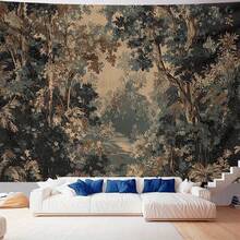 Jit 1pc Classical Forest Wall Hanging Art Painting Printed Tapestry, Retro Art Aesthetic Tapestry, Suitable For Rooms, Yards, Studios, Homes And Celebration Events, Suitable For Both Indoor And Outdoor Activities, Available In Multiple Sizes, Ideal Creative Gift - 彩色 - 查看 1