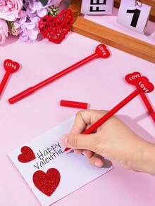 20支心形笔 情人节笔 中性笔 护士笔 可爱趣味笔 散装黑色墨水 适用于护士、女性、学生、教师、教室、办公室、学校用品（红色） - 紅色 - 查看 3
