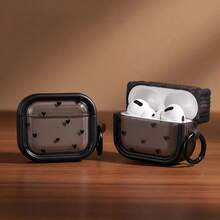 1pc Minimalist Black Heart Design [With Black Ring] Cute & Simple Creative Transparent Silicone Keychain/Holder For AirPods 1/2/3/4/Pro/Pro2/Pro3 - Multicolor - View 3