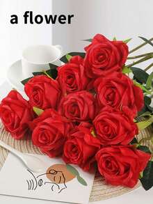 12pcs Romantic Roses Artificial Flowers-Declaration Of Love Rose Flowers With Long Stems Silk Flowers For Valentine's Day,Bridal Wedding Bouquet Centerpices Decorations Party Home&Living Decor - Multicolor - View 3