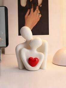 1件现代浪漫爱情拥抱摆件，饰以红色爱心，独特的抽象情侣拥抱树脂摆件 - 多功能家居及办公装饰，非常适合摆放在书架、玄关、卧室、客厅，是完美的 情人节礼物 - 彩色 - 查看 4