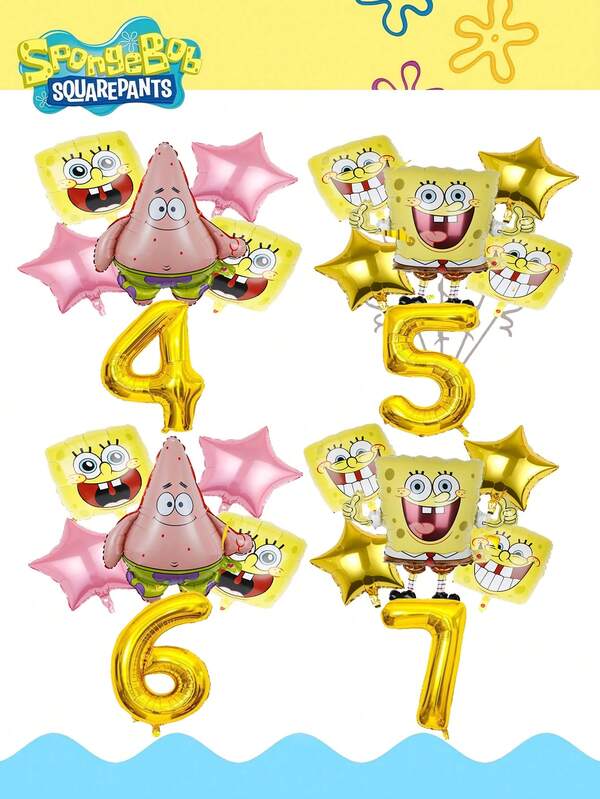 SPONGEBOB Globos con números del 1 al 9 de Bob Esponja, decoraciones de fiesta globos de aluminio para el hogar, escuela, cumpleaños, fiesta, festival