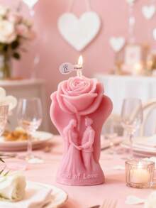 1pc Valentine's Day Rose Couple Aromatherapy Candle For Ins Creative Decoration Romantic Wedding Arrangement Holiday Gift Handmade Soy Candle - Multicolor - View 5