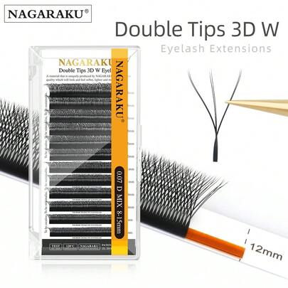  12 líneas de 0.97C D Grosor NAGARAKU 3D WW Flores automáticas Doble punta 3DW Forma Abanicos premontados Extensiones de pestañas individuales Pestañas completas densas, Racimos de pestañas, Pestañas individuales, Pestañas, Pestañas postizas
