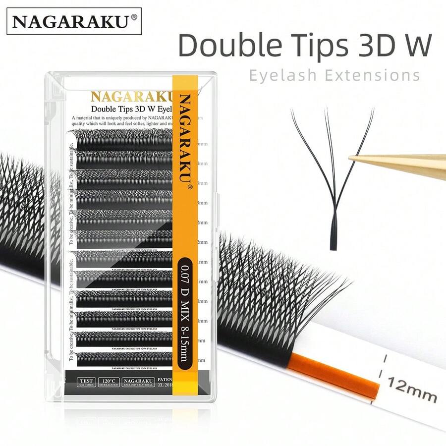 12 líneas de 0.97C D Grosor NAGARAKU 3D WW Flores automáticas Doble punta 3DW Forma Abanicos premontados Extensiones de pestañas individuales Pestañas completas densas, Racimos de pestañas, Pestañas individuales, Pestañas, Pestañas postizas