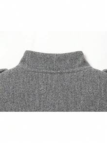 SHIBASHAN 女士复古单排扣灰色长袖外套，带口袋，秋季休闲OL外套 - 灰色 - 查看 9