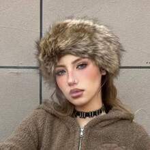 1 件女士蓬松冬季耳套滑雪帽，女士冬季蓬松俄罗斯风格帽子保暖帽，女士蓬松头带弹性耳套适合冬季寒冷天气