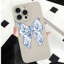2026 nueva funda de teléfono mate, funda de teléfono con estampado de lazo floral azul para  17 14 Pro Max  17 13 Pro  17 12  Galaxy S23 S22 S21 protector de teléfono funda de pareja regalo para novio novia día de San Valentín regalo de cumpleaños - Blanco antiguo - Ver 2