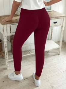 CURVE+ 大码女式柔软弹力紧身裤，带口袋，适合通勤和圣诞节穿着，可作打底裤，情人节春季必备 - 酒紅色 - 查看 6