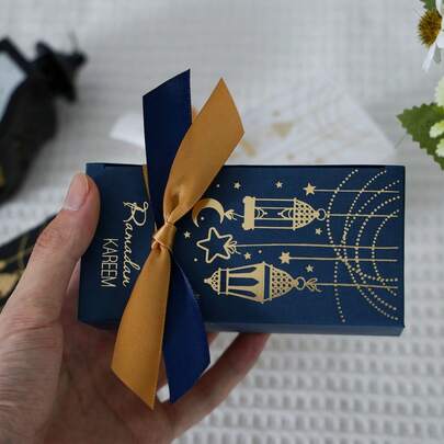 10pcs Simple Closure Gift Boxes Filling With Ribbon And Bag Muslim Party Favor Boxes Packaging Home Decoration Muslim Islamic Holiday Party Supplies