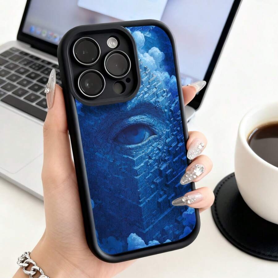 Funda de Teléfono Diseño de Patrón de Ojos Azules Cubierta Protectora para iPhone 14 13 12 11 Pro Max y  Galaxy S23 S22 S21 Plus Funda de Teléfono para Parejas Regalo de Novio Novia Regalo de Vacaciones - Blanco - Ver 1