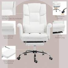 HOMCOM Office Chair, Ergonomic Desk Chair With Reclining Function, Lumbar Cushion, Height Adjustable Computer Chair With Footrest, Swivel Function, For Home Office, Synthetic Leather, White - 1 - View 6