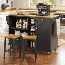 Dining Cart (129 X X 92), Modern And Simple Black, Kitchen Dining Cart With Drawers And Storage Cabinets, Light Brown Wood Countertop (Previous Sku: N620P19312829S) - Black + MDF - View 8