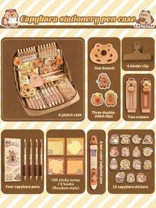 33 piezas /226 piezas /127 piezas /47 piezas Juego de papelería con Capibara, Estuche para lápices lindo de Capibara, Caja de lápices escolar de varias capas con pegatinas, llavero, broche, kit de regalo