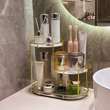 Multifunctional Iron Makeup Organizer Rack, Bathroom Countertop Storage Box, Cosmetic Display Shelf - Black - View 2