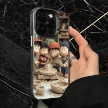 Funda de Teléfono Transparente con Personajes de Dibujos Animados Diseño de Cerámica para iPhone 14 Pro Max y  Galaxy S23 Plus Opción de Regalo Ideal para Todas las Estaciones - Negro - Ver 4