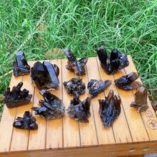 1pc Black Crystal Cluster Crystal - Bohemian Style Mineral Specimen With Earthy Brown To Clear Gradient, Raw Unpolished For Home Decor, Jewelry Making & Unique Holiday Gifts, Authentic Mineralogy, Earthy Aesthetic, Handpicked Stone - Black - View 8