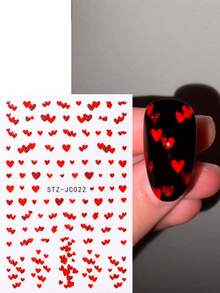 2片迷你红色闪光爱心美甲贴纸，重叠爱心图案，爱心覆盖整个表面，浪漫婚礼美甲贴花，新年美甲用品 - 彩色 - 查看 6