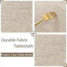 Faux Linen Tablecloth Rectangular - Wrinkle, Washable Rust - Proof Rectangle Table Cloth Kitchen Dining, Outdoor Picnic, Decorative Oblong Table Cover Everyday Use, Beige, 152x 213cm - 213 X 152 cm (Rectangular) + Beige - View 3