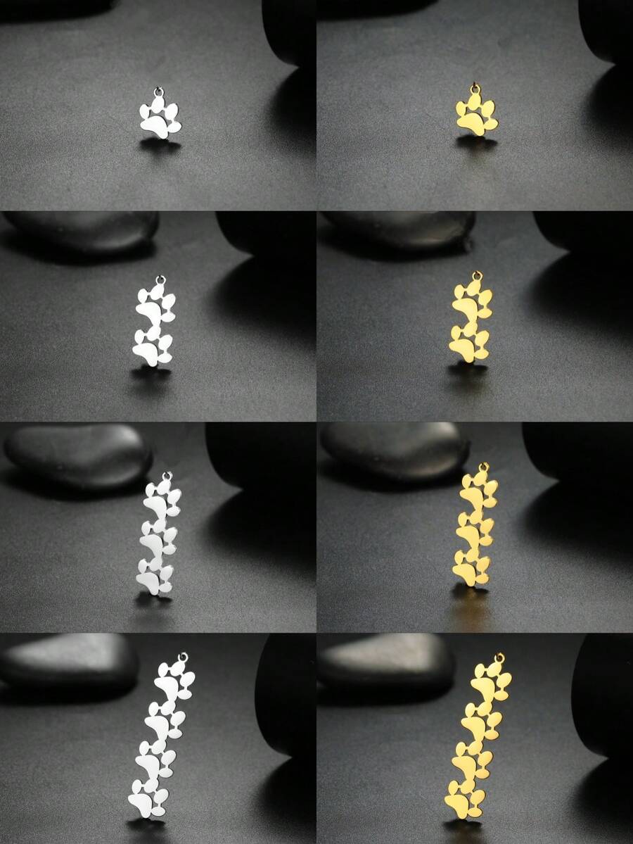 AMAXER 3pcs/Set Stainless Steel Single Paw Print & Continuous Paw Print Pendant, Cute Minimalist Handmade DIY Jewelry Making Supplies, Holiday Gift, Wholesale - Simple Series - View 1