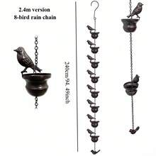 金属鸟形雨链，适用于屋檐排水沟 - 复古花园装饰，家居和露台的完美礼物 - 黑色 - 查看 11