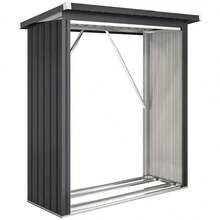 Outsunny Log Shed, Firewood Shelter, Steel, Raised Floor, Sloping Roof, 150 X 66.5 X 150, Dark Grey - 1 - View 9