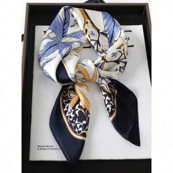 1pc Bohemian Paisley Patterned 27.5" X 27.5" Silk Bandana Scarf, Fashionable Design, Suitable For Daily Wear