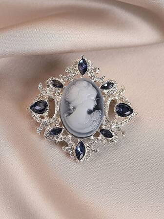 1 Peça Broche Vintage de Estilo Europeu e Americano para Mulheres, Broche de Camafeu Decorado com Strass