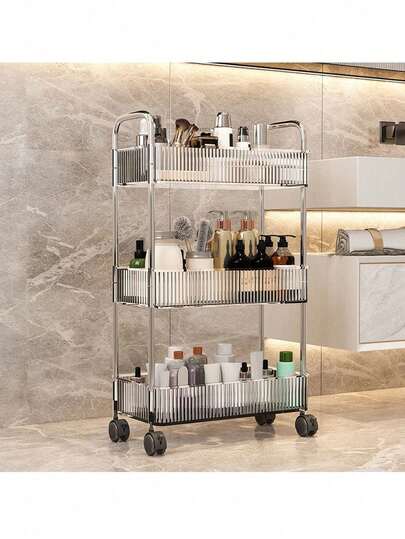 DING SHENG STORE Carrito de almacenamiento acrílico con ruedas de 4 niveles, organizador de carrito de baño transparente, organizador de lavandería multifunción para oficina, sala de estar, Estante De Almacenamiento Para Carrito Pequeño De Cosméticos Móvil Transparente Para El Hogar, Estante De Exhibición De Acabado De Baño Multifuncional De Gran Capacidad, Accesorios De Baño, Estante organizador de alta capacidad
