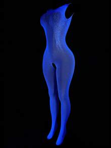 Salopetă sexy din plasă fluorescentă, albastru strălucitor, albă, culoarea luminii zilei, dintr-o singură bucată, cu detalii din dantelă și design fără picioare, pentru petrecere, club de noapte și festivaluri - alb - Vizualizare 2