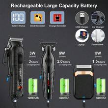 HIENA 专业男士理发器和剃须刀套装，3 件/2 件/1 件可选，USB 充电无线理发工具带 LED 显示屏，锂电池，迷你机器，适合初学者理发师和家庭使用，节日馈赠佳品