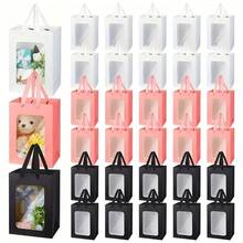 1/5pcs Elegant Square Gift Bags With Clear Window, Suitable For Displaying Bouquets, Baby Shower, Mother's Day, Christmas, Valentine's Day Flower Gifts, Ideal For Giving Small Gifts, Holiday Parties, Wedding Gift Boxes, Birthday Gift Bags, Gift Packaging Bags, Flower Shop Gift Bags, Ladies' Gift Bags, Gift Bags, Retail Packaging Decorations, Suitable For Shopping, Parties, Weddings, Birthdays, Holidays, Valentine's Day, Teacher's Day And Other Occasions.