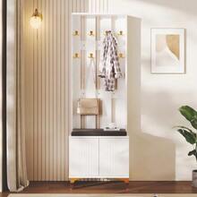 Wardrobe Set With Shoe Bench And Cushion, Wardrobe Front With Hooks [OLD SKU: WF32579234W] - White - View 2