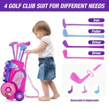 Toddler Golf Set 2-4 Years, Kids Golf Club With 8 Balls, 4 Plastic Clubs, Putting Mat, Scoreboard, Storage Bag, Indoor Outdoor Game With Golf Cart Sport Toy Gift For Baby Boys Girls Age 3-5,Pink - Pink - View 6