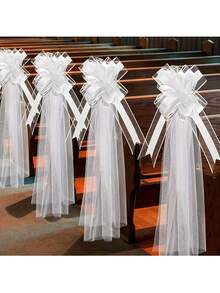 一套白色婚礼长椅蝴蝶结，带有长薄纱尾，适用于教堂座椅走道装饰、婚车装饰，大号蝴蝶结也适合新娘送礼会、生日、周年纪念日等场合。 - 彩色 - 查看 2