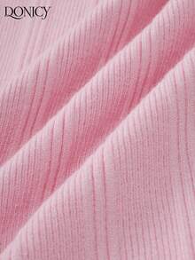 DONICY Damen rosa tailliertes Crop Top, Rundhalsausschnitt Langarm, eleganter, süßer minimalistischer Stil, geeignet für Outdoor-Aktivitäten, Lässig Kleidung, Büropendeln, Feierlichkeiten im Frühling und Herbst - Pink - Übersicht 9